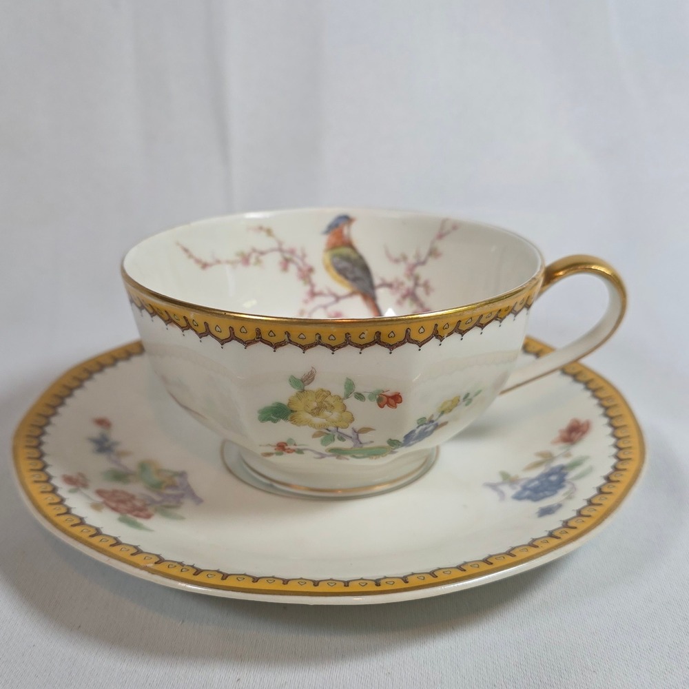 Theodore Haviland Limoges France Eden Bird of Paradise Teacup and Saucer Set